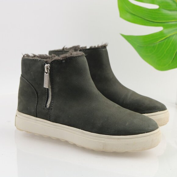 J/Slides Womens Poppy Boot Size 7.5 Waterproof Black Leather Platfrom Furry Shoe - Picture 1 of 11